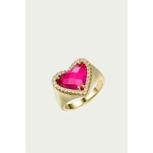 NEW F+H STUDIOS whitney gemstone heart signet ring in gold/pink